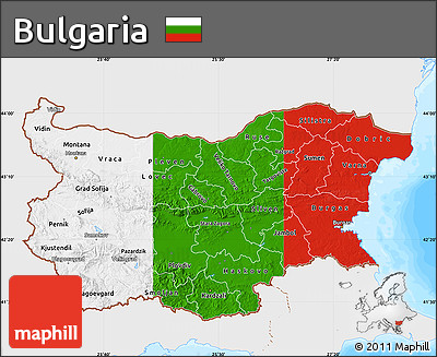 Flag Map of Bulgaria, single color outside, bathymetry sea, flag rotated