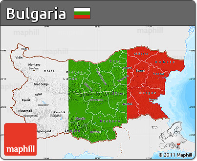 Flag Map of Bulgaria, single color outside, bathymetry sea, flag rotated