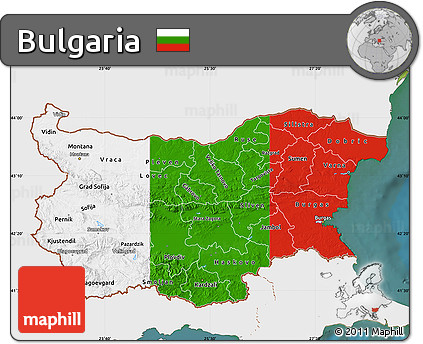 Flag Map of Bulgaria, single color outside, satellite sea, flag aligned to the middle