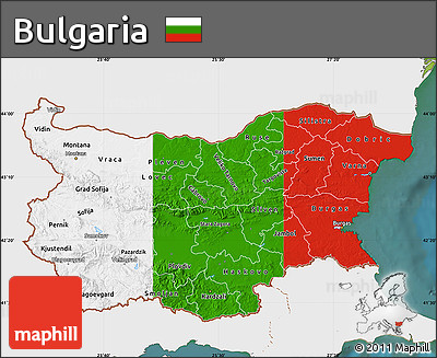 Flag Map of Bulgaria, single color outside, satellite sea, flag aligned to the middle