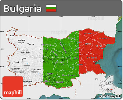 Flag Map of Bulgaria, single color outside, satellite sea, flag aligned to the middle