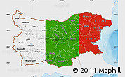 Flag Map of Bulgaria, single color outside, shaded relief sea, flag aligned to the middle