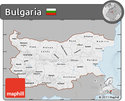 Gray Map of Bulgaria, single color outside