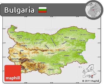Physical Map of Bulgaria, cropped outside
