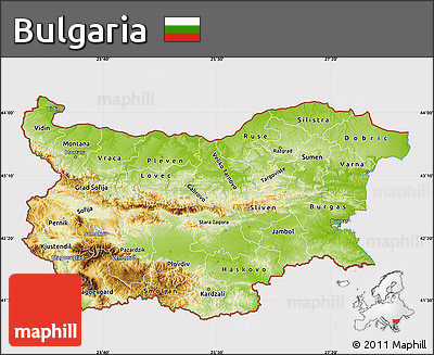 Physical Map of Bulgaria, cropped outside