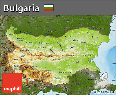 Physical Map of Bulgaria, darken, land only