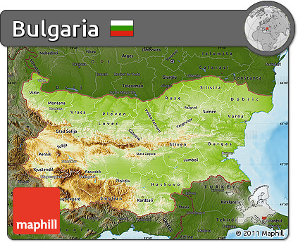 Physical Map of Bulgaria, darken, land only