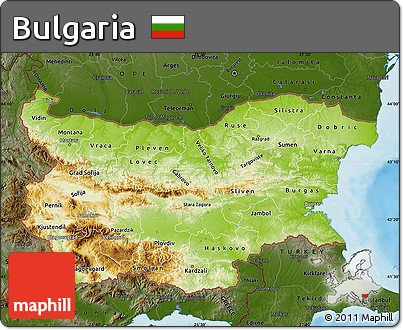 Physical Map of Bulgaria, darken, land only