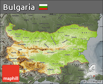 Physical Map of Bulgaria, darken, semi-desaturated