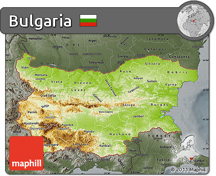 Physical Map of Bulgaria, darken, semi-desaturated