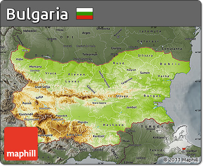 Physical Map of Bulgaria, darken, semi-desaturated