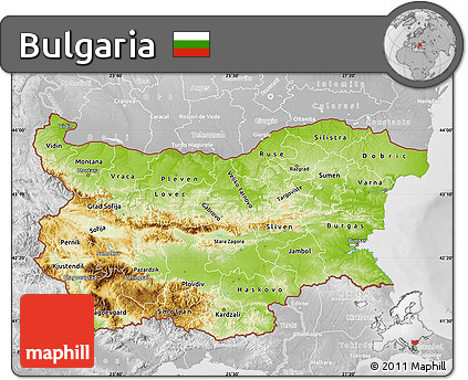 Physical Map of Bulgaria, lighten, desaturated