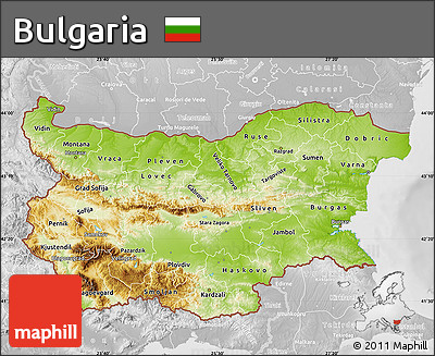 Physical Map of Bulgaria, lighten, desaturated