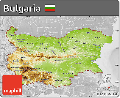 Physical Map of Bulgaria, lighten, desaturated