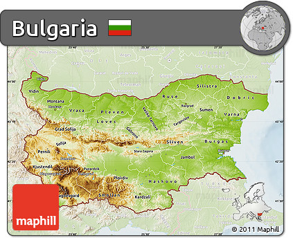 Physical Map of Bulgaria, lighten