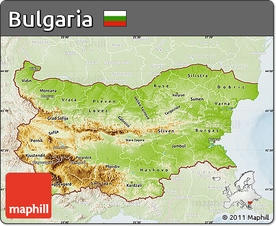 Physical Map of Bulgaria, lighten