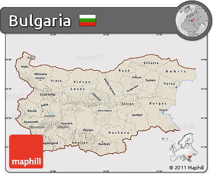 Shaded Relief Map of Bulgaria, cropped outside
