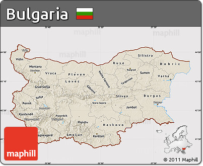 Shaded Relief Map of Bulgaria, cropped outside