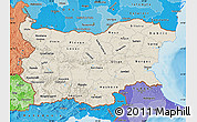 Shaded Relief Map of Bulgaria, political shades outside, shaded relief sea