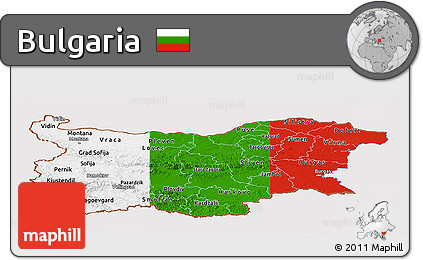 Flag Panoramic Map of Bulgaria, flag rotated