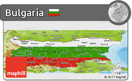 Flag Panoramic Map of Bulgaria, physical outside, bathymetry sea