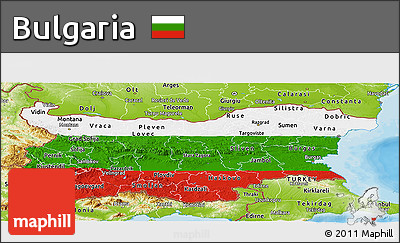 Flag Panoramic Map of Bulgaria, physical outside, bathymetry sea