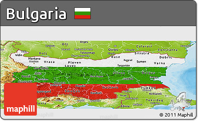 Flag Panoramic Map of Bulgaria, physical outside, bathymetry sea