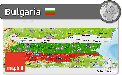 Flag Panoramic Map of Bulgaria, physical outside