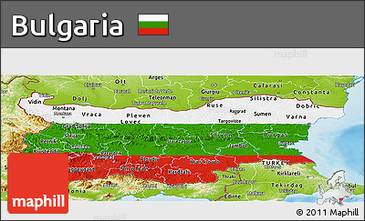 Flag Panoramic Map of Bulgaria, physical outside