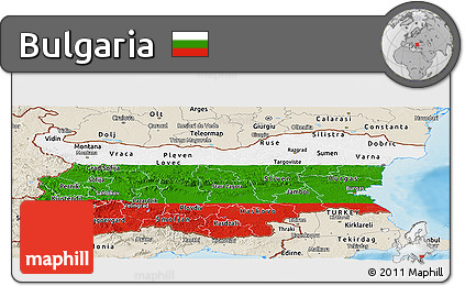 Flag Panoramic Map of Bulgaria, shaded relief outside