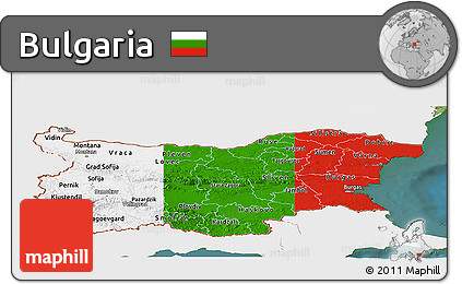 Flag Panoramic Map of Bulgaria, single color outside, satellite sea, flag rotated
