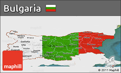 Flag Panoramic Map of Bulgaria, single color outside, satellite sea, flag rotated