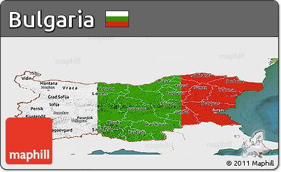 Flag Panoramic Map of Bulgaria, single color outside, satellite sea, flag rotated