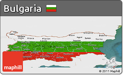 Flag Panoramic Map of Bulgaria, single color outside, satellite sea