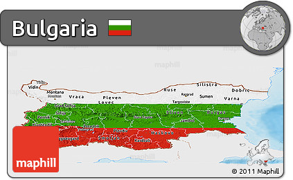 Flag Panoramic Map of Bulgaria, single color outside, shaded relief sea