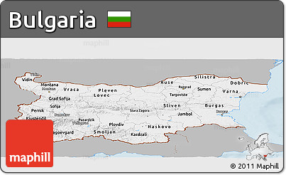 Gray Panoramic Map of Bulgaria, single color outside