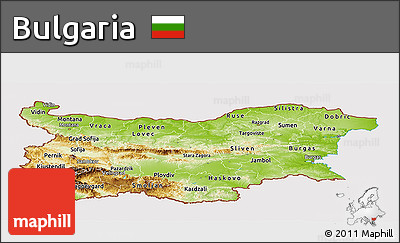Physical Panoramic Map of Bulgaria, cropped outside
