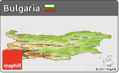 Physical Panoramic Map of Bulgaria, cropped outside