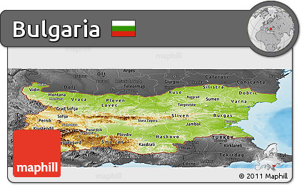 Physical Panoramic Map of Bulgaria, darken, desaturated, land only
