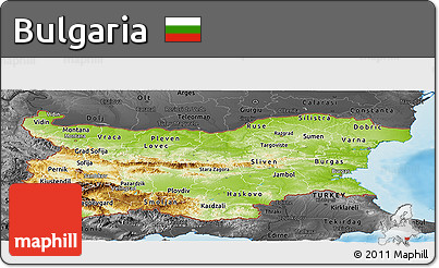 Physical Panoramic Map of Bulgaria, darken, desaturated, land only