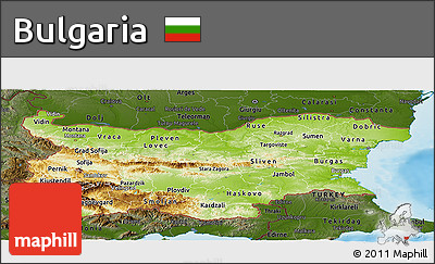 Physical Panoramic Map of Bulgaria, darken, land only
