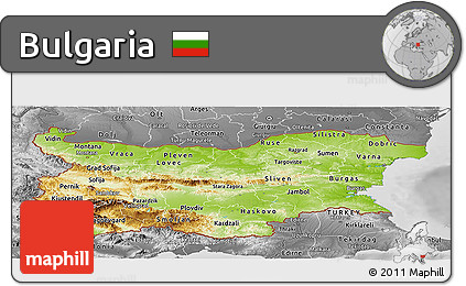 Physical Panoramic Map of Bulgaria, desaturated