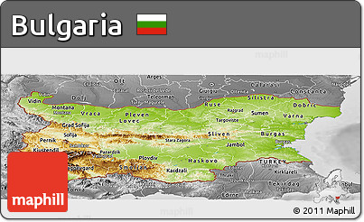 Physical Panoramic Map of Bulgaria, desaturated