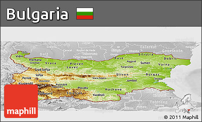 Physical Panoramic Map of Bulgaria, lighten, desaturated