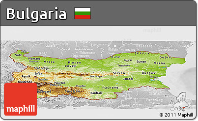 Physical Panoramic Map of Bulgaria, lighten, desaturated