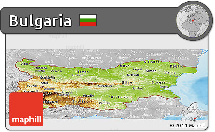 Physical Panoramic Map of Bulgaria, lighten, desaturated, land only
