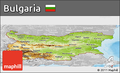 Physical Panoramic Map of Bulgaria, lighten, desaturated, land only