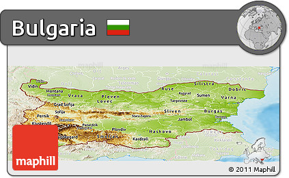 Physical Panoramic Map of Bulgaria, lighten, land only
