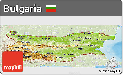 Physical Panoramic Map of Bulgaria, lighten, land only