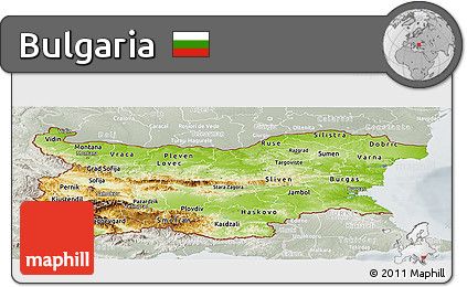 Physical Panoramic Map of Bulgaria, lighten, semi-desaturated